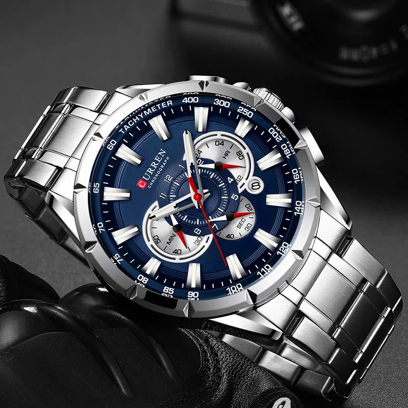 CURREN Wrist Watch Men Waterproof Chronograph Military Army Stainless Steel Male Clock Top Brand Luxury Man Sport Watches 8363