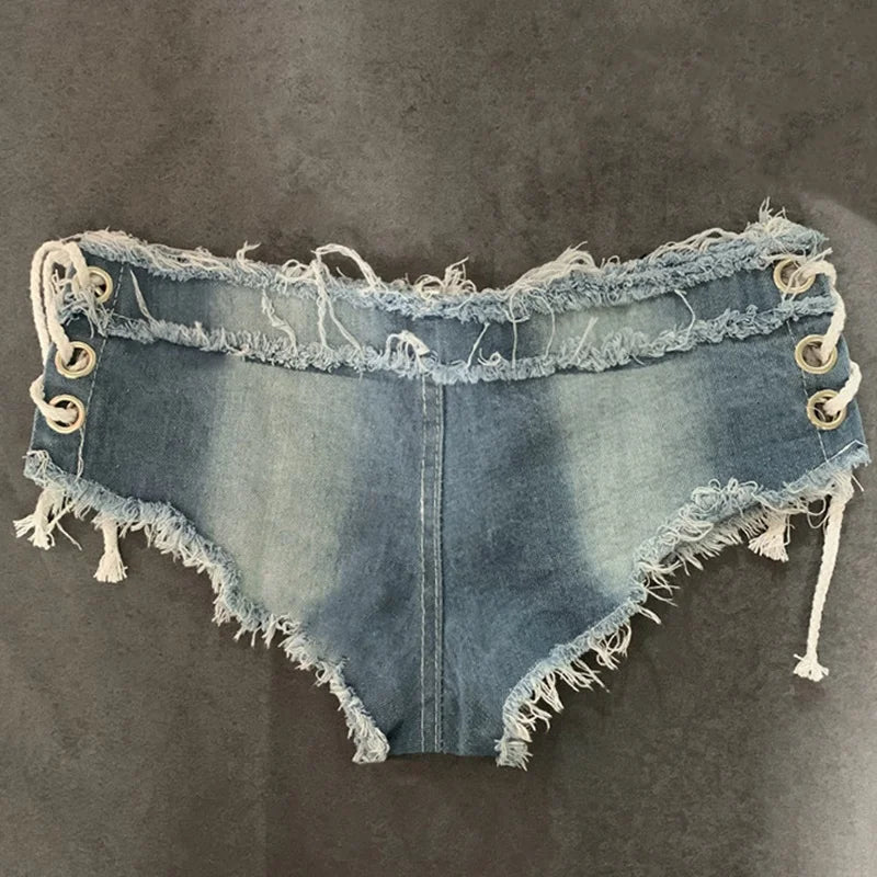 Sexy Women'S Crystal Shorts Jeans Denim Micro Mini Jean Ultra Low Rise Waist Summer Clubwear Pole Dance OS254