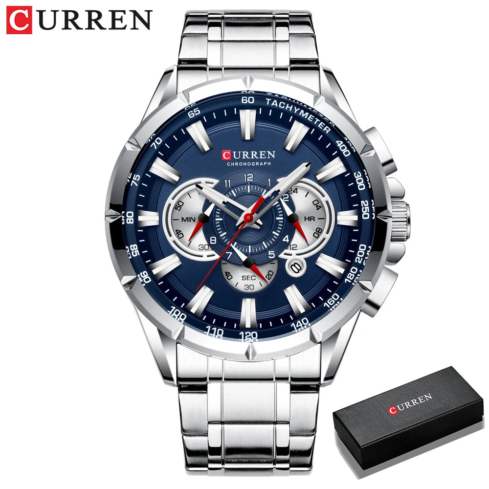 CURREN Wrist Watch Men Waterproof Chronograph Military Army Stainless Steel Male Clock Top Brand Luxury Man Sport Watches 8363