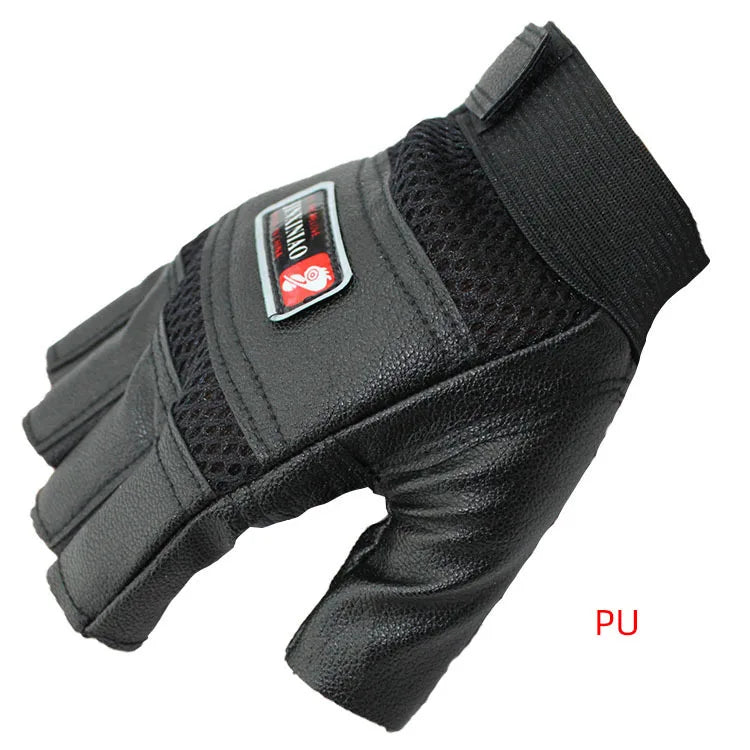 Men's Half Finger Leather Fitness Gloves Bike Sport Gloves Gym Exercise Men Black Rivets Punk Gloves G135