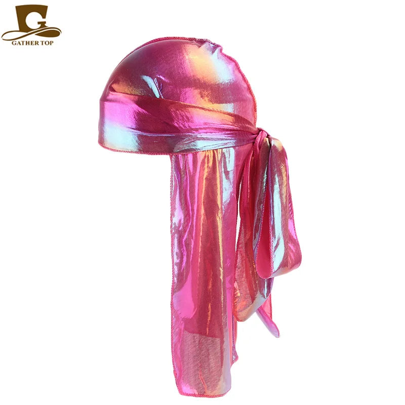 Durag Long Tail Silky Scarf Muslim Doo Rag Pirate Hat Durag Chemo Caps Skull Hat Turban hair band Bandanas 18 colors for Choose