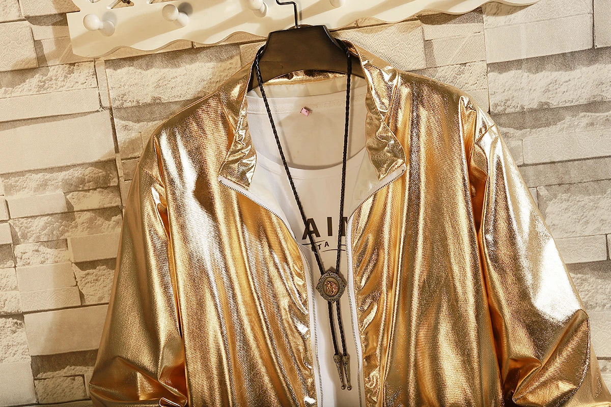 2024 Fashion Brand Gold Silver Windbreaker Jacket Men Autumn Streetwear Sequin Tuxedo Jacket Shinny Disco Stage Singer Costume