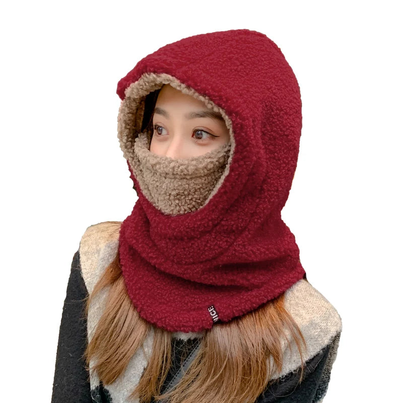 Lamm Flauschige Mütze Damen Herbst Und Winter Koreanischer Stil Warmer Ohrenschutz Strickmütze Verdickte Frostschutz-Fahrradmütze