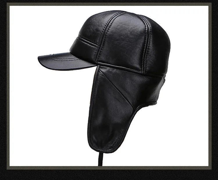 Adult Winter Leather Hat  Ear Protection Hat Men's Sheepskin Fur Cap Middle-aged  Leather Cap for Man New Year Gift B-7134