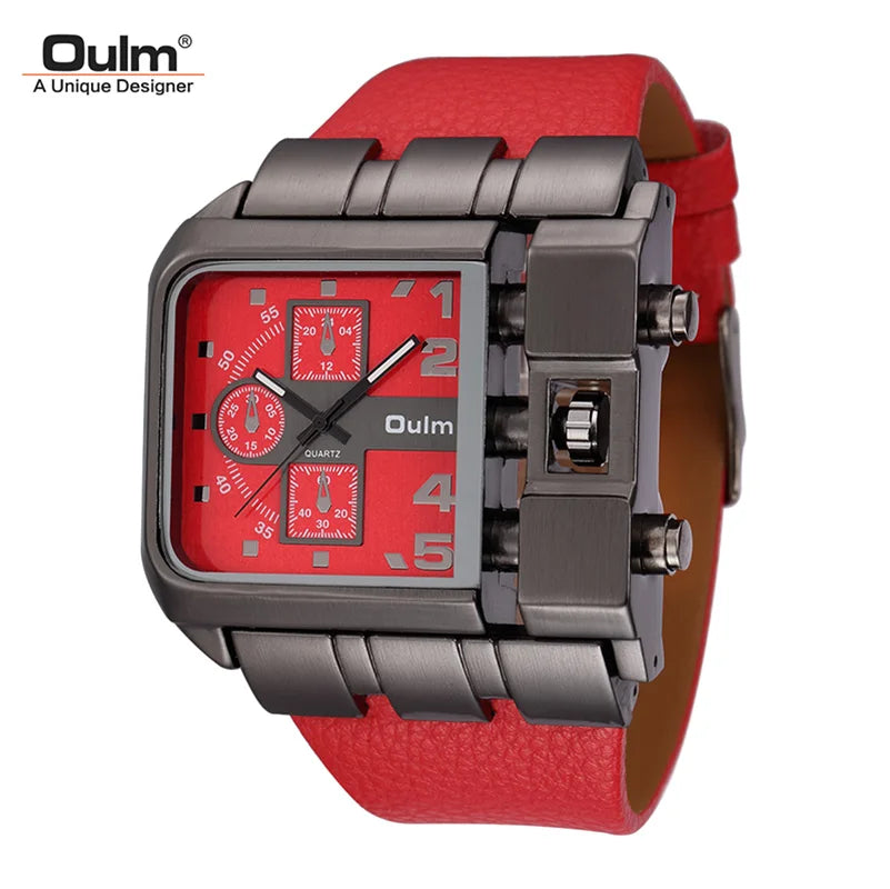 Oulm Brand 3364 Unique Design Square Men Wristwatch Wide Big Dial Casual Leather Strap Quartz Watch Male Sport Watches