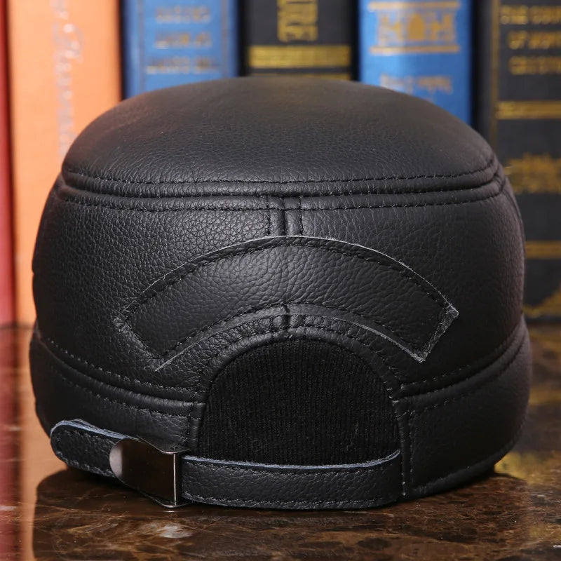 Men's Winter Warm Earmuffs Cap Man Genuine Leather Hat Adult Flat Winter Warm Cap Male Leisure Peaked Cap Adjustable  B-7281