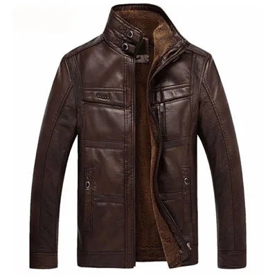 DIMUSI Leather Jacket Men Winter Leanther Jacket Thicken Warm Coat Male Casual Stand Collar Thermal Leather Coats Clothing 5XL