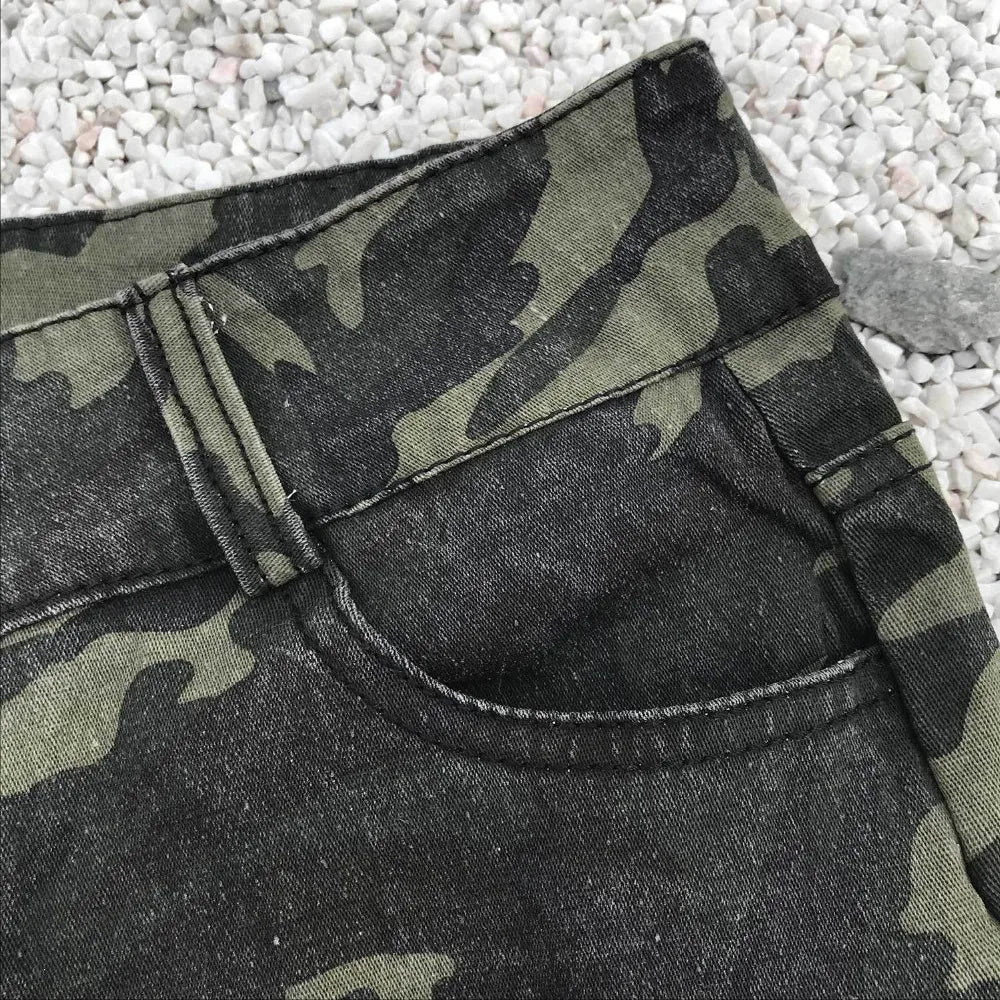 High quality women camouflage denim shorts hole sexy summer hot shorts womens casual high waist short bermuda feminina