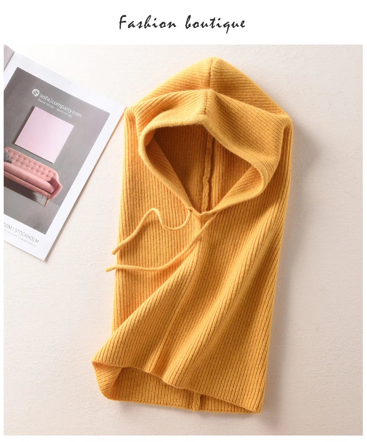 Women Cashmere Wool Hats Bib One Female Winter Thick Knitted Skullies Version Cap Earmuffs Collar Soft Warm Beanies Hooded Scarf