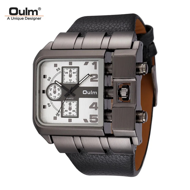 Oulm Brand 3364 Unique Design Square Men Wristwatch Wide Big Dial Casual Leather Strap Quartz Watch Male Sport Watches