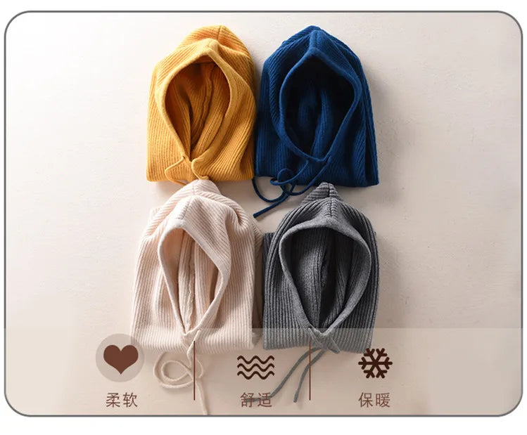 Women Cashmere Wool Hats Bib One Female Winter Thick Knitted Skullies Version Cap Earmuffs Collar Soft Warm Beanies Hooded Scarf