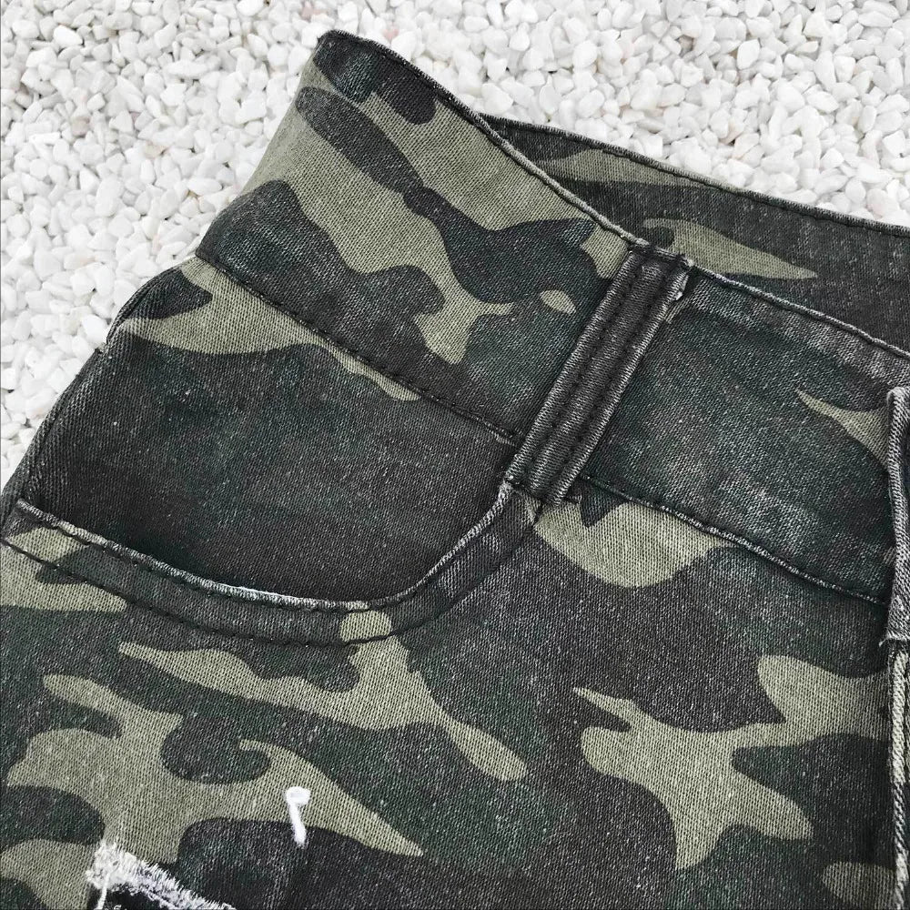 High quality women camouflage denim shorts hole sexy summer hot shorts womens casual high waist short bermuda feminina