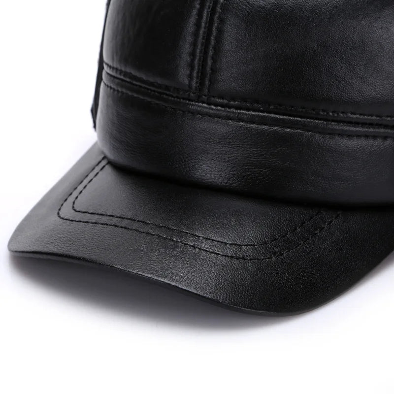 Adult Winter Leather Hat  Ear Protection Hat Men's Sheepskin Fur Cap Middle-aged  Leather Cap for Man New Year Gift B-7134