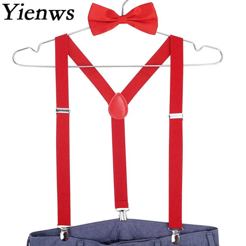 Yienws Red Bow Tie Suspenders for Men Suspensorio Women Mens Braces for Trousers Navy Erkek Jartiyer Szelki Do Spodni YiA001