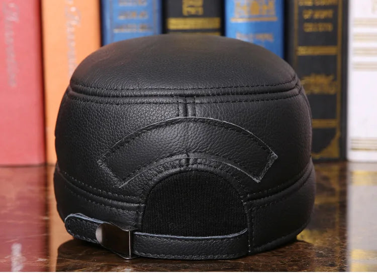 Men's Winter Warm Earmuffs Cap Man Genuine Leather Hat Adult Flat Winter Warm Cap Male Leisure Peaked Cap Adjustable  B-7281