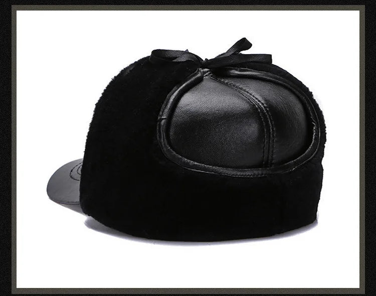 Adult Winter Leather Hat  Ear Protection Hat Men's Sheepskin Fur Cap Middle-aged  Leather Cap for Man New Year Gift B-7134