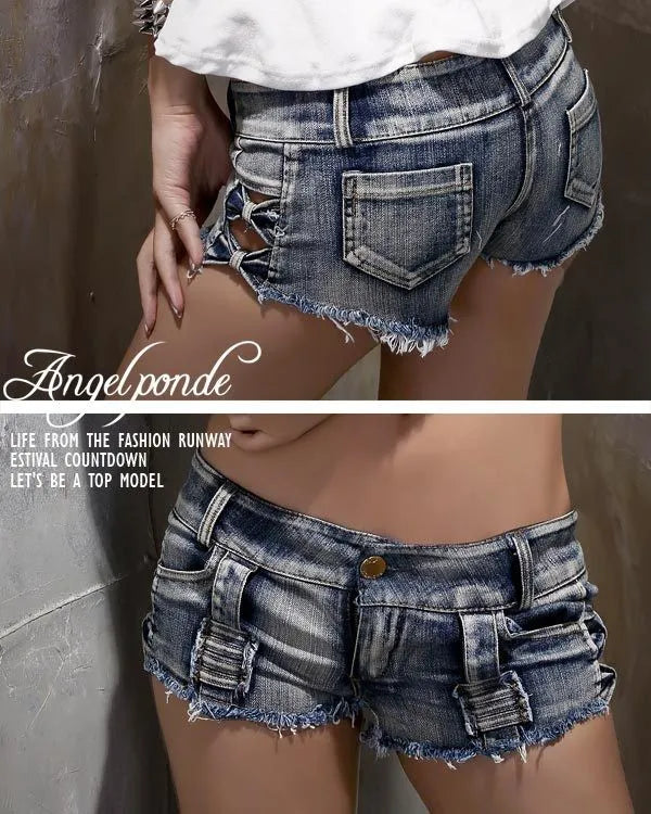 Womens Sexy jeans denim shorts 2022 Summer Fashion Pure cotton Hollow out shorts Ladies Skinny low waist short pants jeans Girls