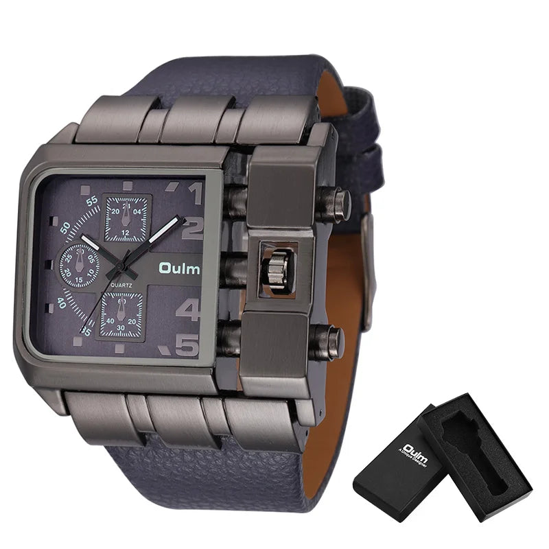 Oulm Brand 3364 Unique Design Square Men Wristwatch Wide Big Dial Casual Leather Strap Quartz Watch Male Sport Watches