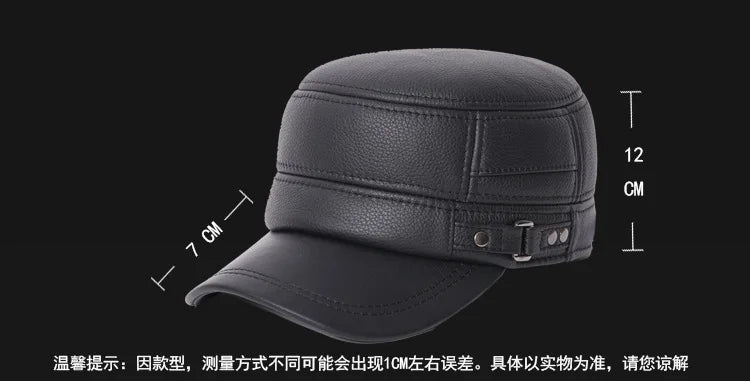 Men's Winter Warm Earmuffs Cap Man Genuine Leather Hat Adult Flat Winter Warm Cap Male Leisure Peaked Cap Adjustable  B-7281