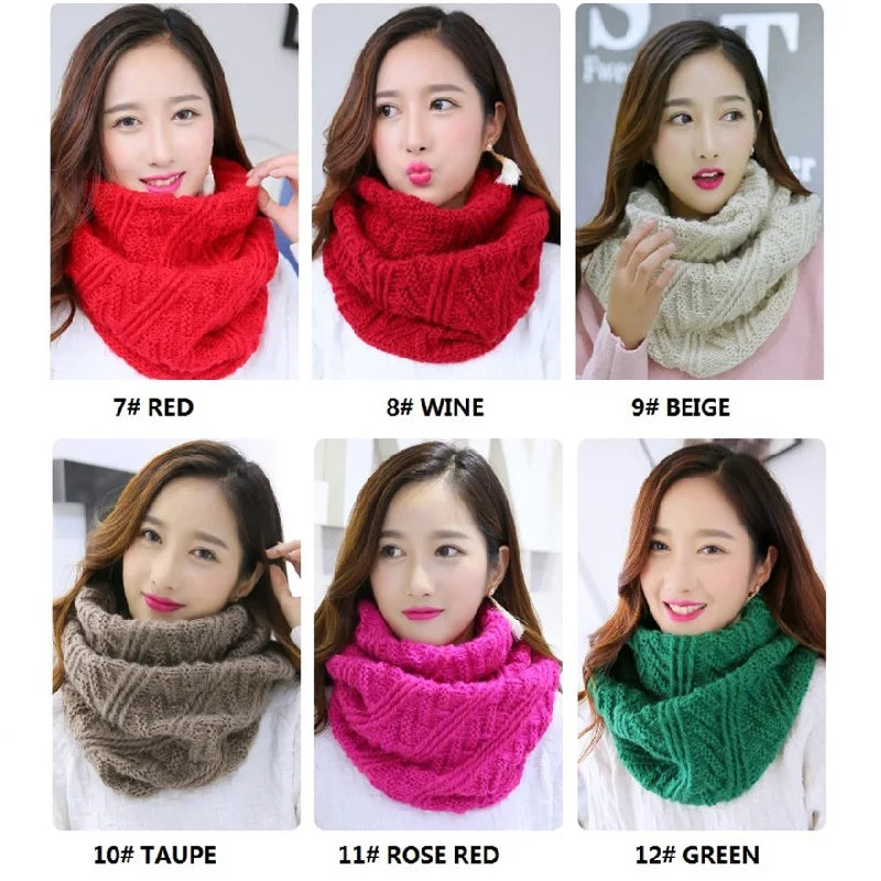 VISROVER Color Scarves Women Winter Knitted Lic Scarf Warm Infinity Snood Ladies Ring Loop Scarf Fashion Unisex Circle Neckchief