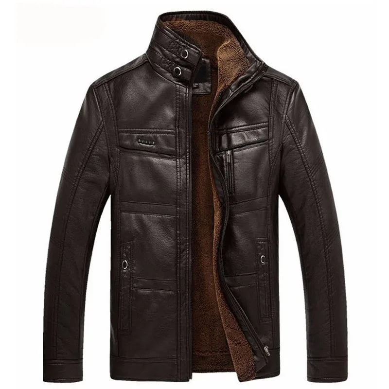 DIMUSI Leather Jacket Men Winter Leanther Jacket Thicken Warm Coat Male Casual Stand Collar Thermal Leather Coats Clothing 5XL