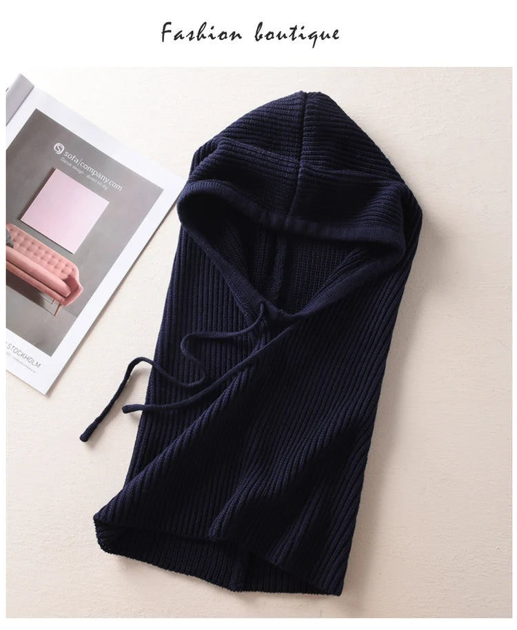 Women Cashmere Wool Hats Bib One Female Winter Thick Knitted Skullies Version Cap Earmuffs Collar Soft Warm Beanies Hooded Scarf