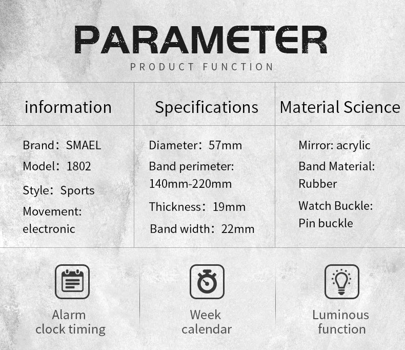 SMAEL Herrenuhr Militärische wasserdichte Sportarmbanduhr Digitale Stoppuhren für Männer 1802 Militärische elektronische Uhren Männeruhr