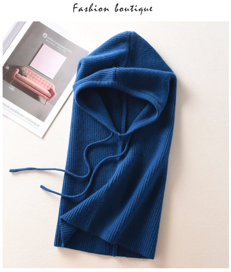 Women Cashmere Wool Hats Bib One Female Winter Thick Knitted Skullies Version Cap Earmuffs Collar Soft Warm Beanies Hooded Scarf