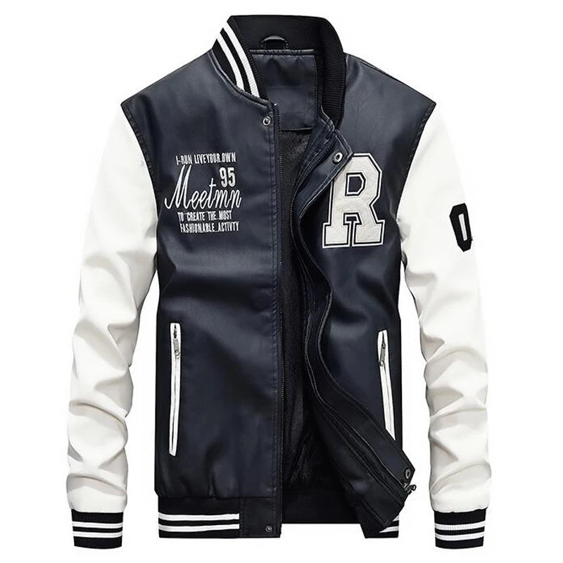 Jacke Männer Stickerei Baseball Jacken Pu Leder Mäntel Slim Fit College Luxus Fleece Pilot Lederjacken casaco masculino