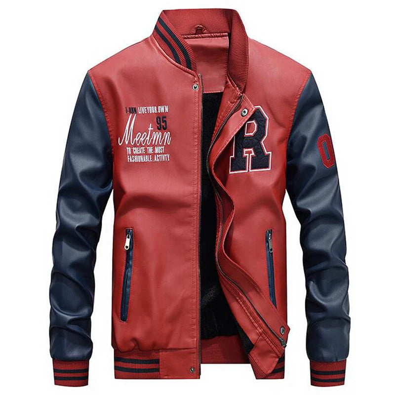 Jacke Männer Stickerei Baseball Jacken Pu Leder Mäntel Slim Fit College Luxus Fleece Pilot Lederjacken casaco masculino