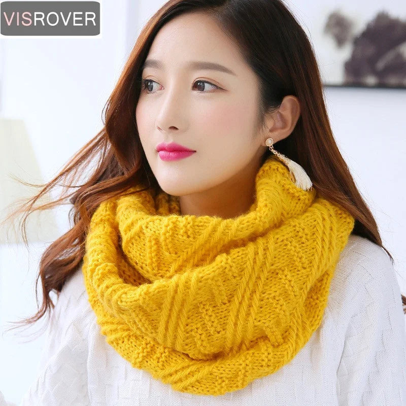 VISROVER Color Scarves Women Winter Knitted Lic Scarf Warm Infinity Snood Ladies Ring Loop Scarf Fashion Unisex Circle Neckchief