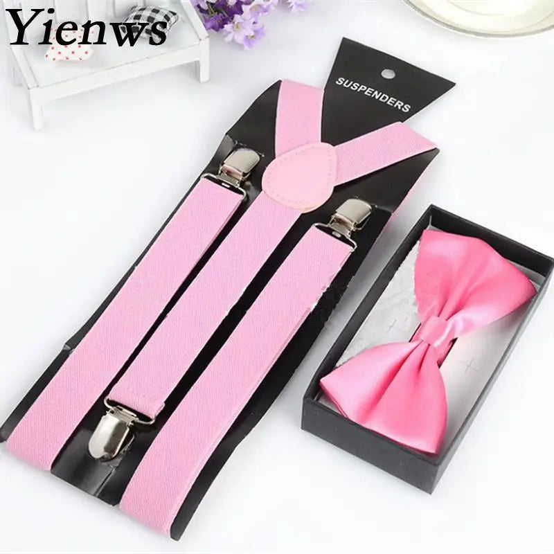 Yienws Red Bow Tie Suspenders for Men Suspensorio Women Mens Braces for Trousers Navy Erkek Jartiyer Szelki Do Spodni YiA001