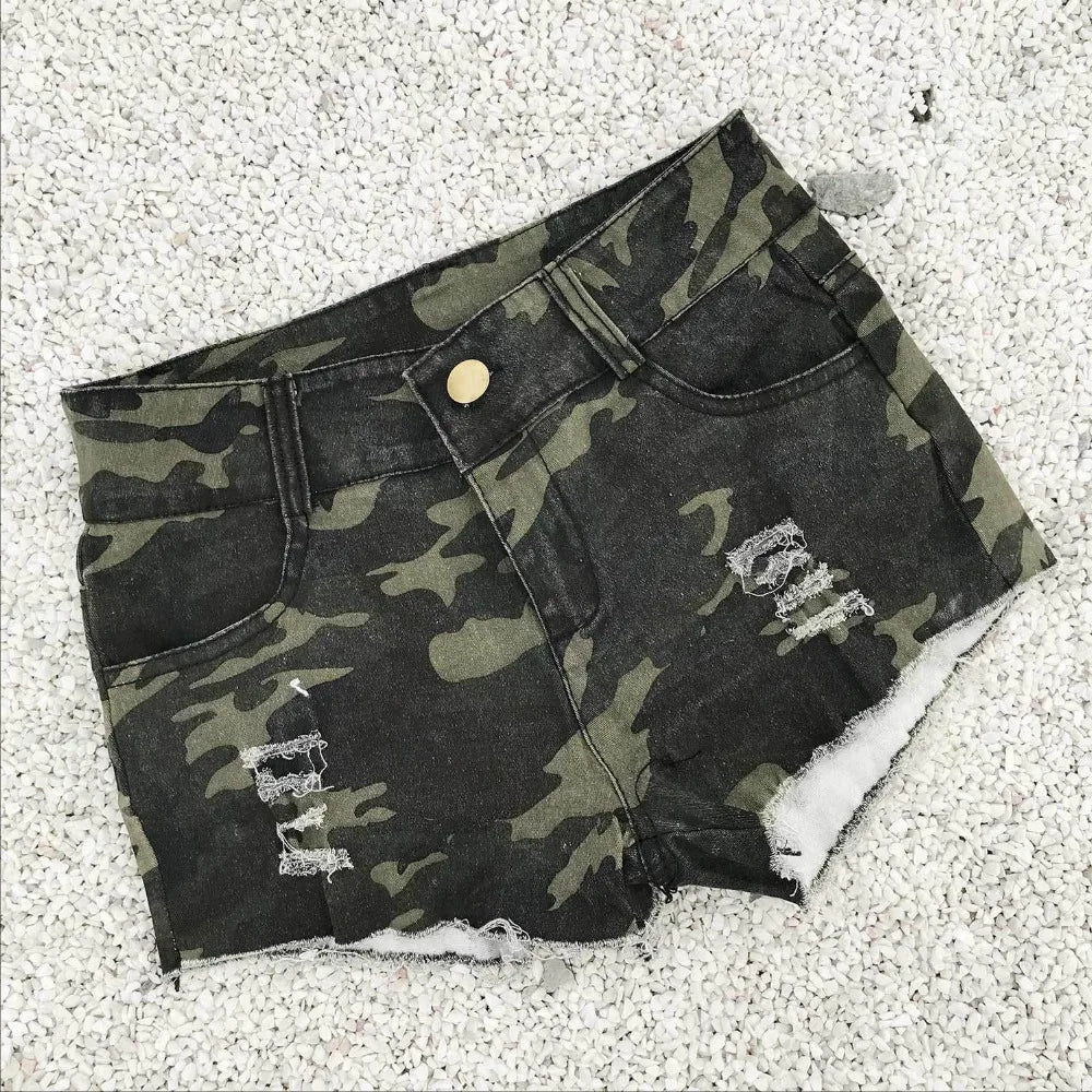 High quality women camouflage denim shorts hole sexy summer hot shorts womens casual high waist short bermuda feminina