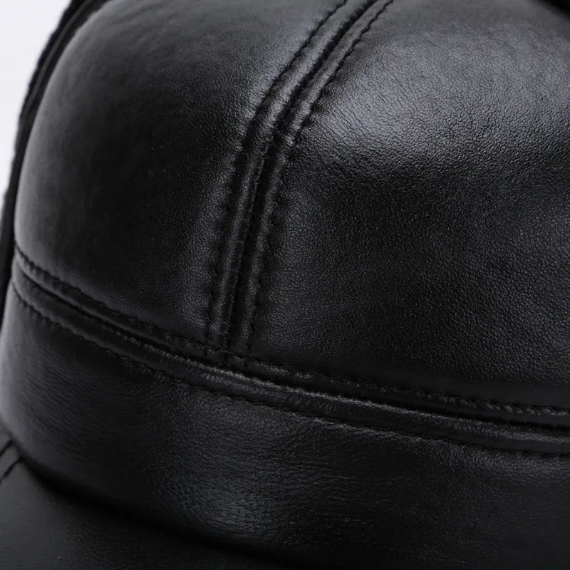 Adult Winter Leather Hat  Ear Protection Hat Men's Sheepskin Fur Cap Middle-aged  Leather Cap for Man New Year Gift B-7134