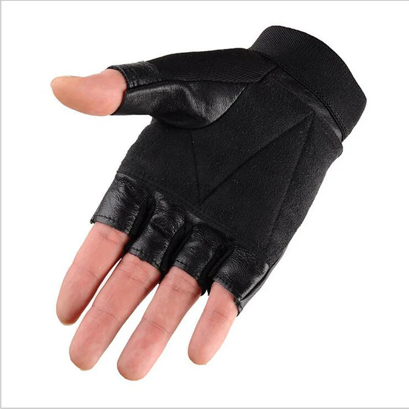 Men's Half Finger Leather Fitness Gloves Bike Sport Gloves Gym Exercise Men Black Rivets Punk Gloves G135