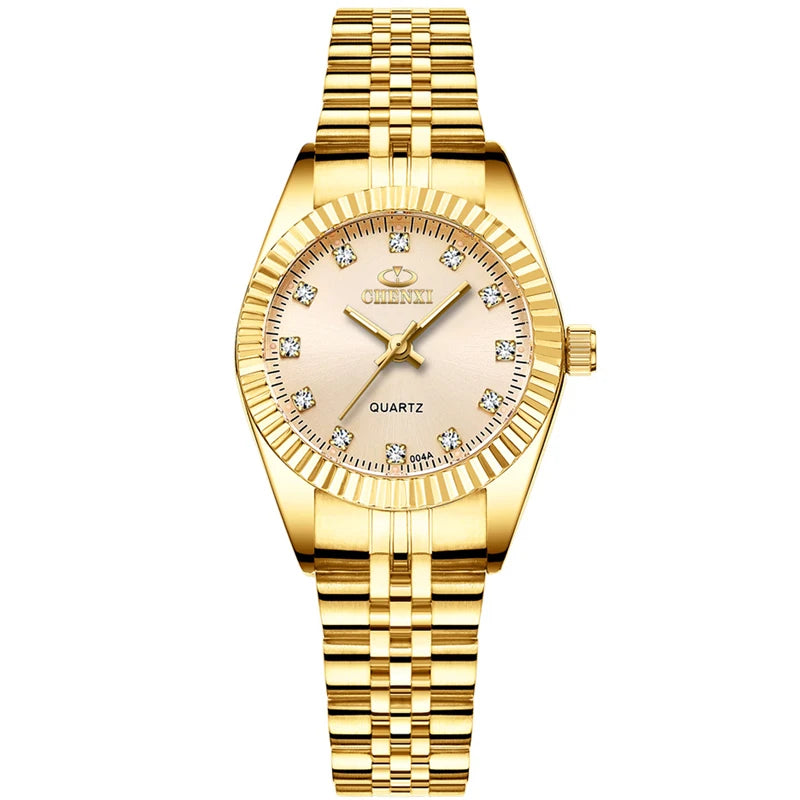 CHENXI Brand Top Luxury Ladies Gold Watch Women Golden Clock Female Women Dress Rhinestone Quartz Waterproof Watches Feminine