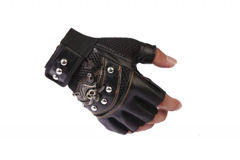 Skulls Rivet PU Leather Fingerless Gloves Men Women Fashion Hip Hop Women's Gym Punk Gloves Half Finger Men's Gloves