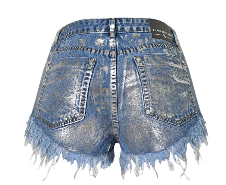 Sexy Denim Shorts Women Destroyed Ripped Jeans Rivet Embellished Studded Ladies Short Trousers Tassel Fashion Streetwear XXS XS