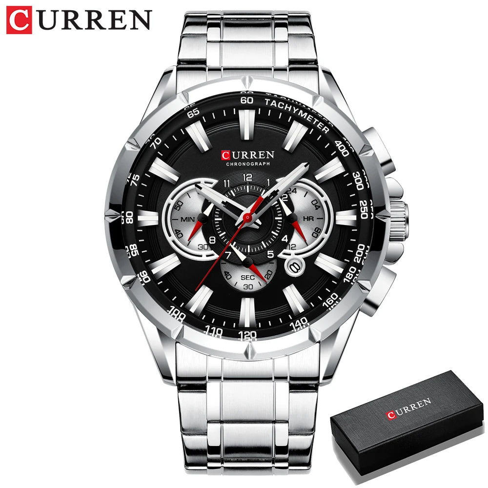 CURREN Wrist Watch Men Waterproof Chronograph Military Army Stainless Steel Male Clock Top Brand Luxury Man Sport Watches 8363