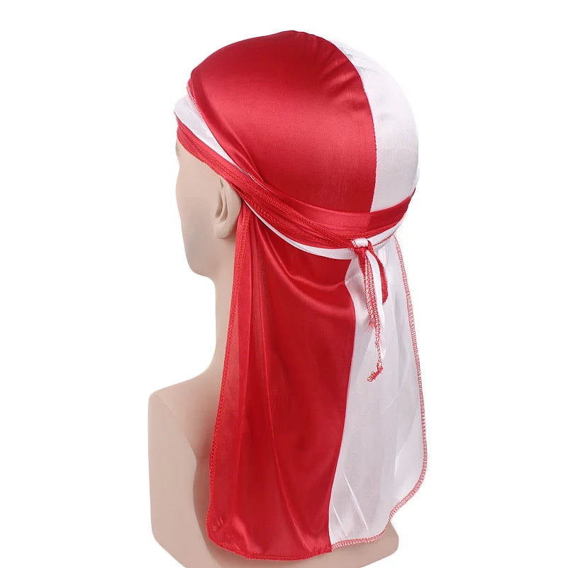 Durag Long Tail Silky Scarf Muslim Doo Rag Pirate Hat Durag Chemo Caps Skull Hat Turban hair band Bandanas 18 colors for Choose