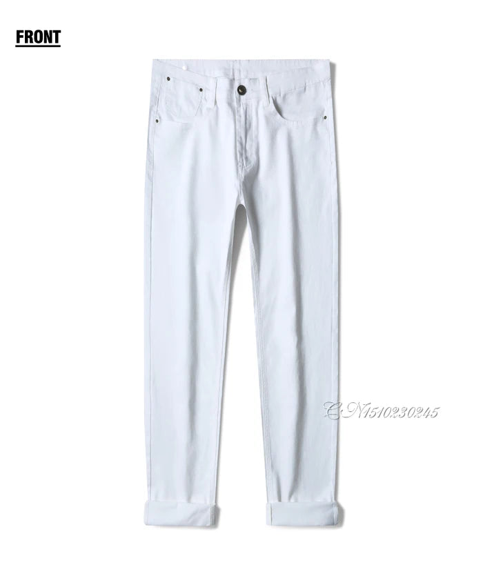 Classic Style Men's Regular Fit White Jeans Business Fashion Denim Advanced Stretch Cotton Trousers Male Brand Pants