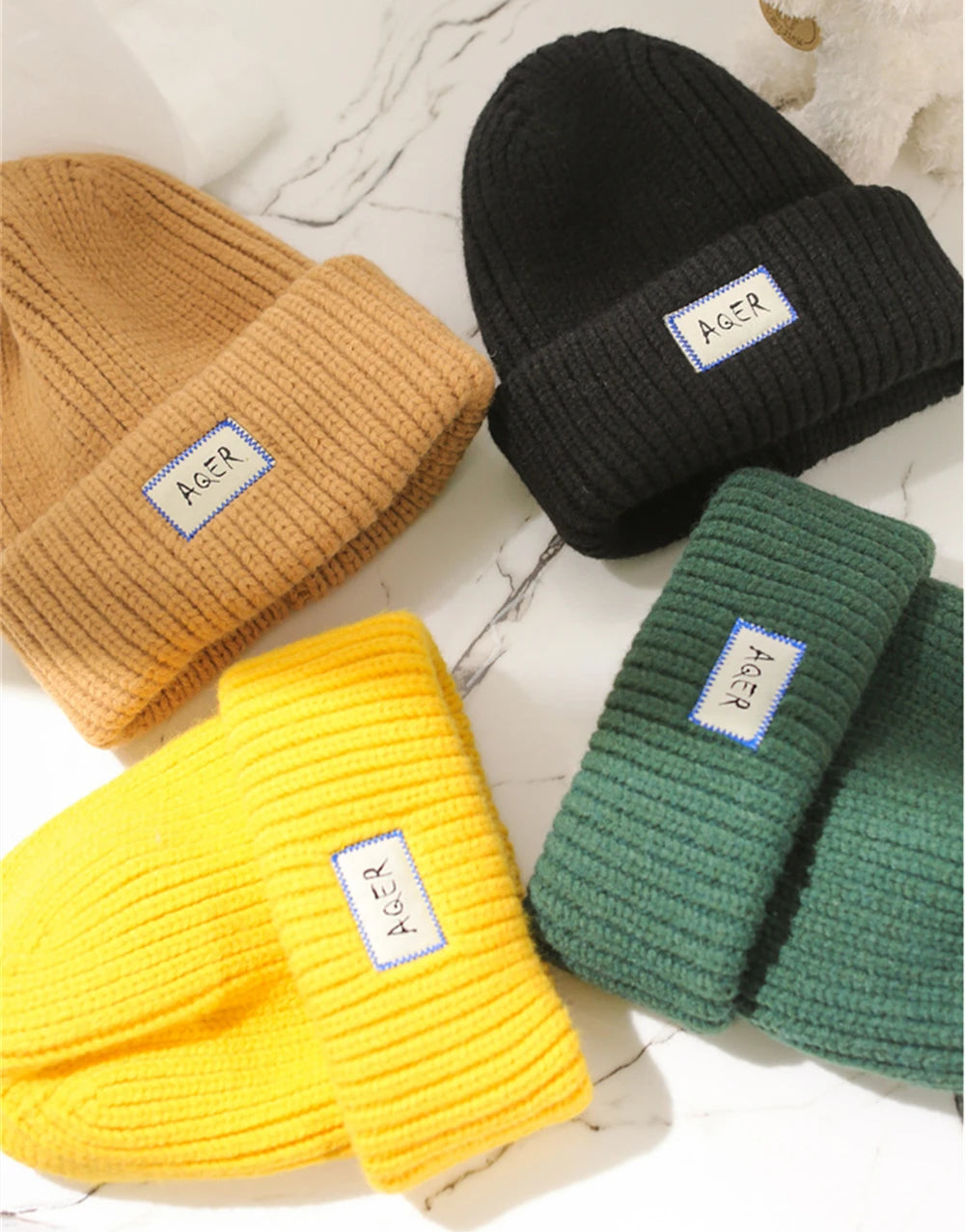 Loose Big Head Knitted Hat Women's Warm Wool Hat Satin Outdoor Autumn and Winter Show Small Face Dome Hat Clothing Accessories