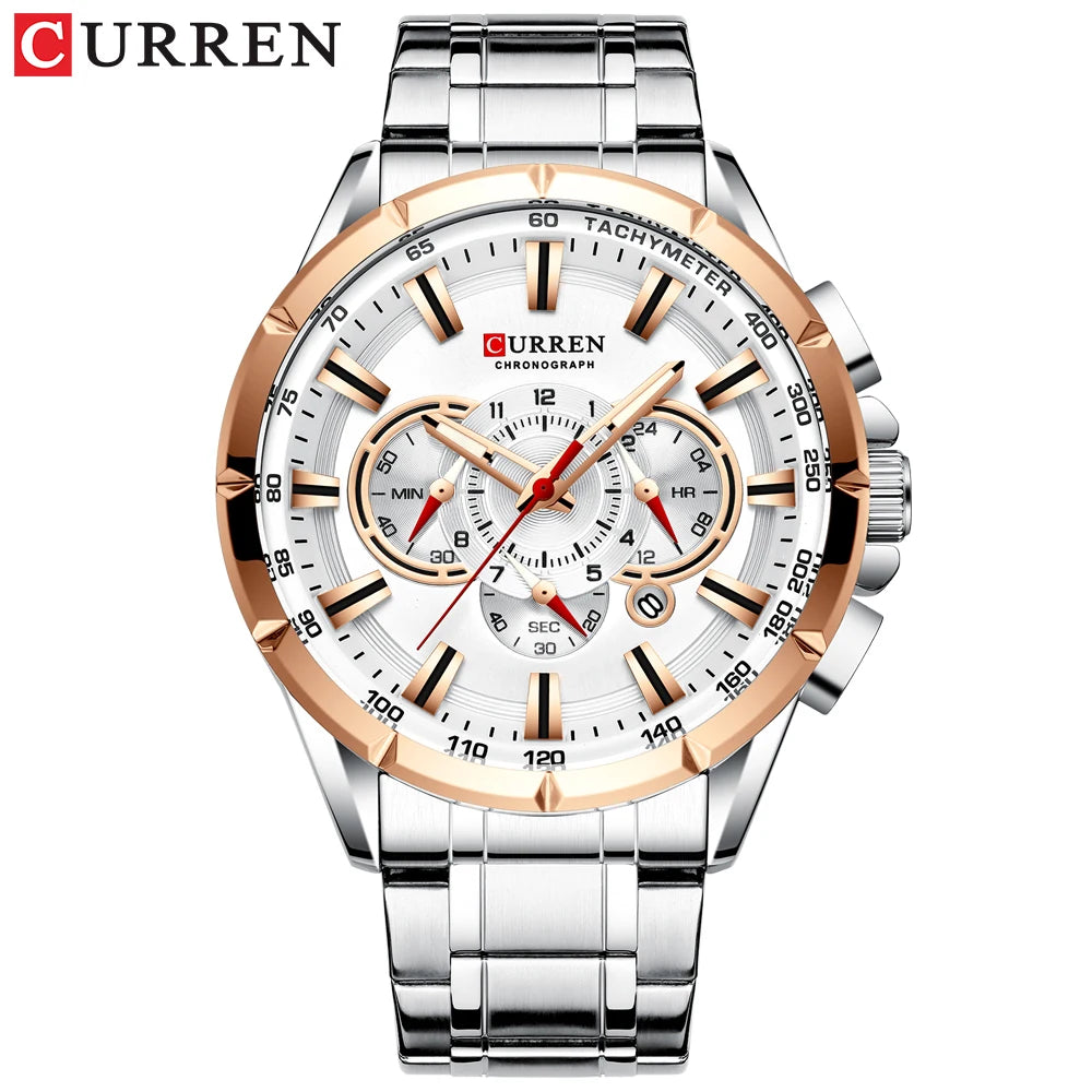 CURREN Wrist Watch Men Waterproof Chronograph Military Army Stainless Steel Male Clock Top Brand Luxury Man Sport Watches 8363