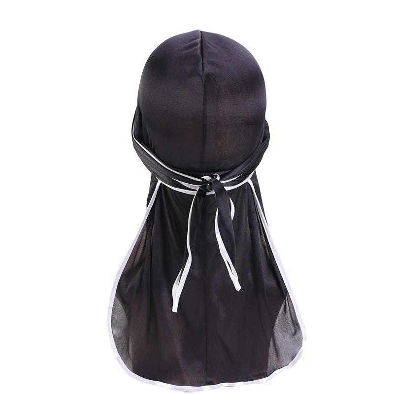 Durag Long Tail Silky Scarf Muslim Doo Rag Pirate Hat Durag Chemo Caps Skull Hat Turban hair band Bandanas 18 colors for Choose