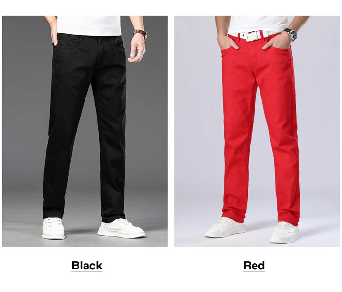 Classic Style Men's Regular Fit White Jeans Business Fashion Denim Advanced Stretch Cotton Trousers Male Brand Pants