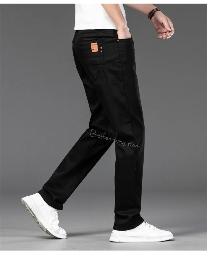 Classic Style Men's Regular Fit White Jeans Business Fashion Denim Advanced Stretch Cotton Trousers Male Brand Pants