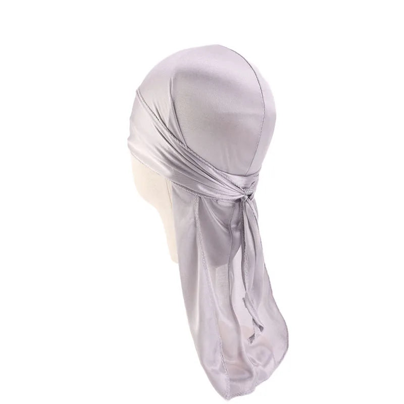 Durag Long Tail Silky Scarf Muslim Doo Rag Pirate Hat Durag Chemo Caps Skull Hat Turban hair band Bandanas 18 colors for Choose