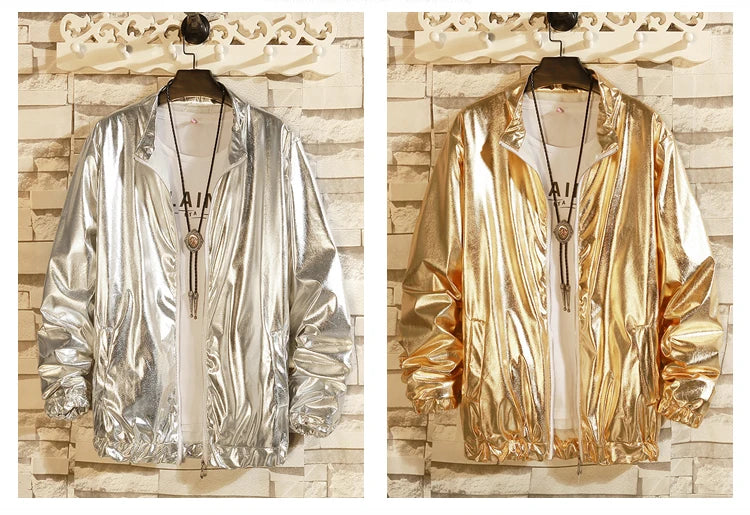 2024 Fashion Brand Gold Silver Windbreaker Jacket Men Autumn Streetwear Sequin Tuxedo Jacket Shinny Disco Stage Singer Costume