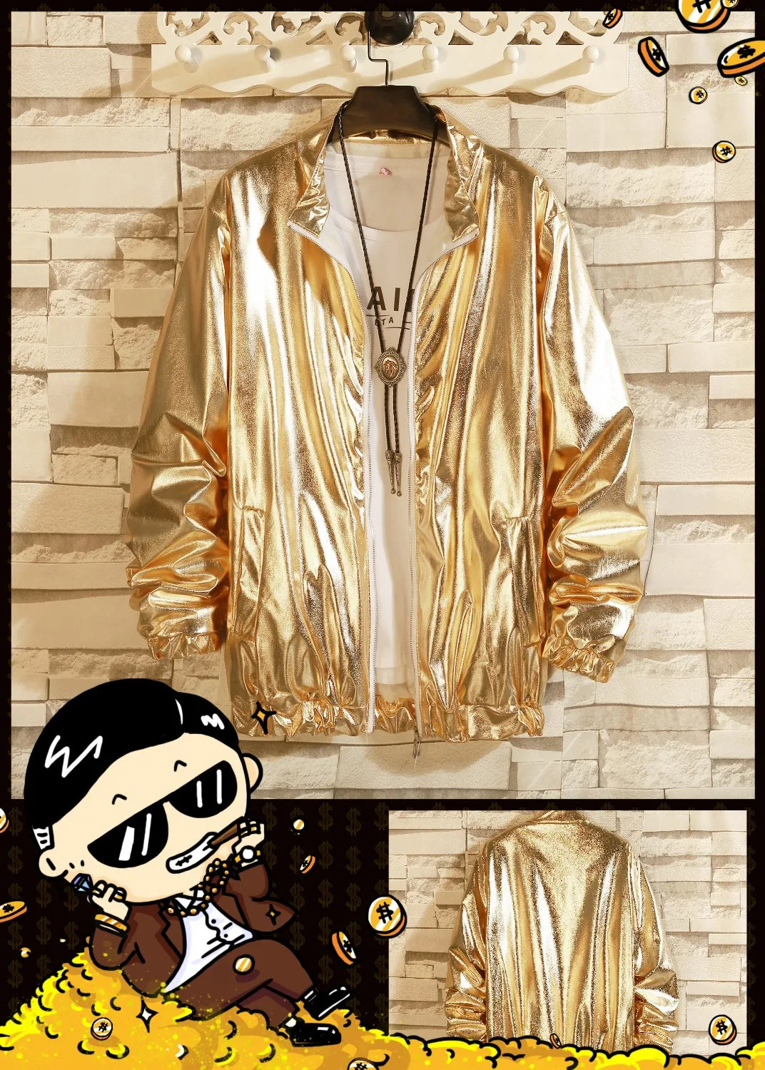 2024 Fashion Brand Gold Silver Windbreaker Jacket Men Autumn Streetwear Sequin Tuxedo Jacket Shinny Disco Stage Singer Costume