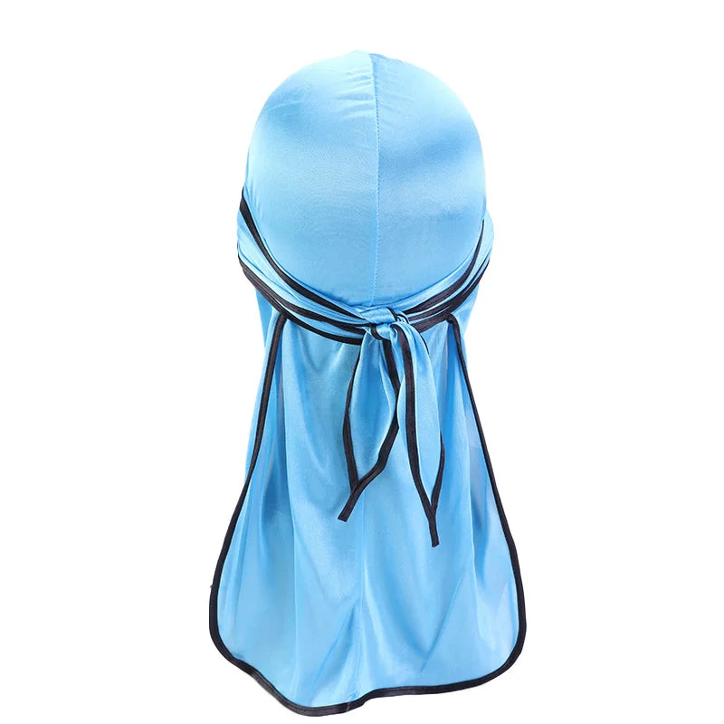 Durag Long Tail Silky Scarf Muslim Doo Rag Pirate Hat Durag Chemo Caps Skull Hat Turban hair band Bandanas 18 colors for Choose